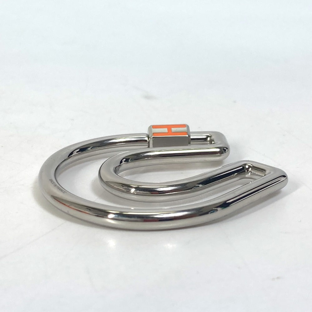 HERMES H logo charm, Ferra à Cheval, horseshoe, horse, horse hoof, Cheval key ring, metal, unisex, silver