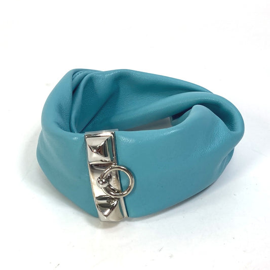 HERMES Petit H Medor Torsades Bracelet in Light Blue Leather for Women