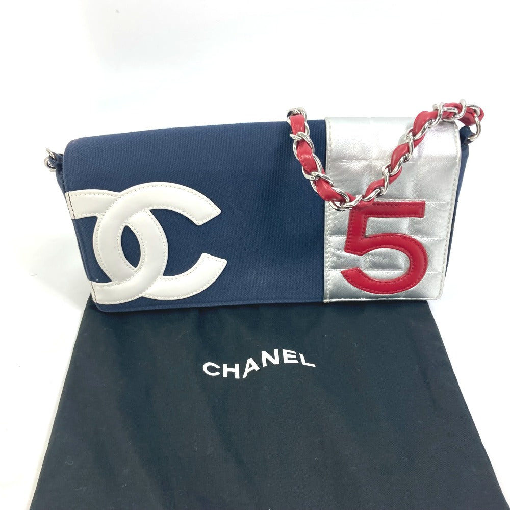 CHANEL ヴィンテージ NO.5 ナンバー5 チェーンバッグ 肩掛け カバン ショルダーバッグ キャンバス/レザー レディース ネイビー