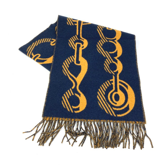 HERMES ドレ バックル フリンジ マフラー カシミヤ レディース ネイビー - brandshop-reference