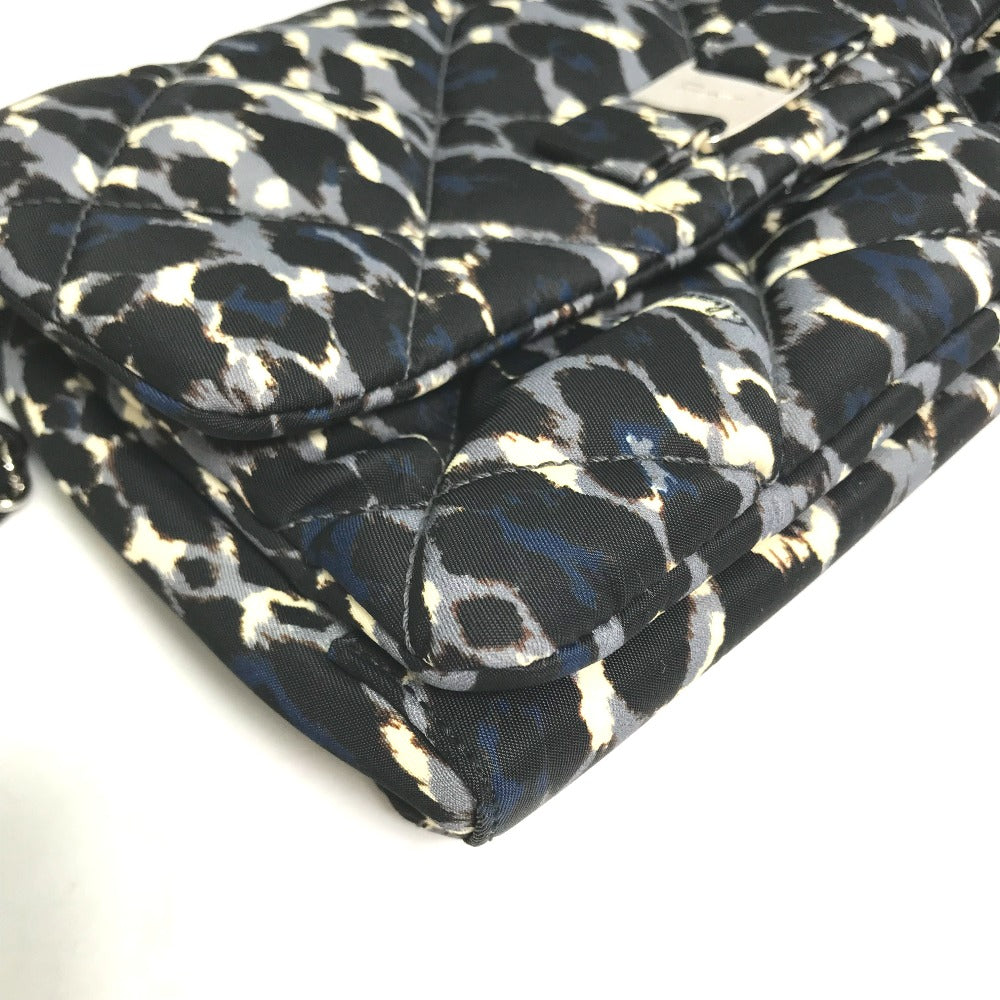 Salvatore Ferragamo E834 Vara Ribbon Leopard Chain Shoulder Bag in Nylon/Leather, Black