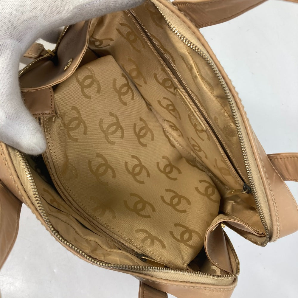 CHANEL CC Coco Mark Wild Stitch Vintage Boston Bag Shoulder Bag Handbag Leather Women's Beige