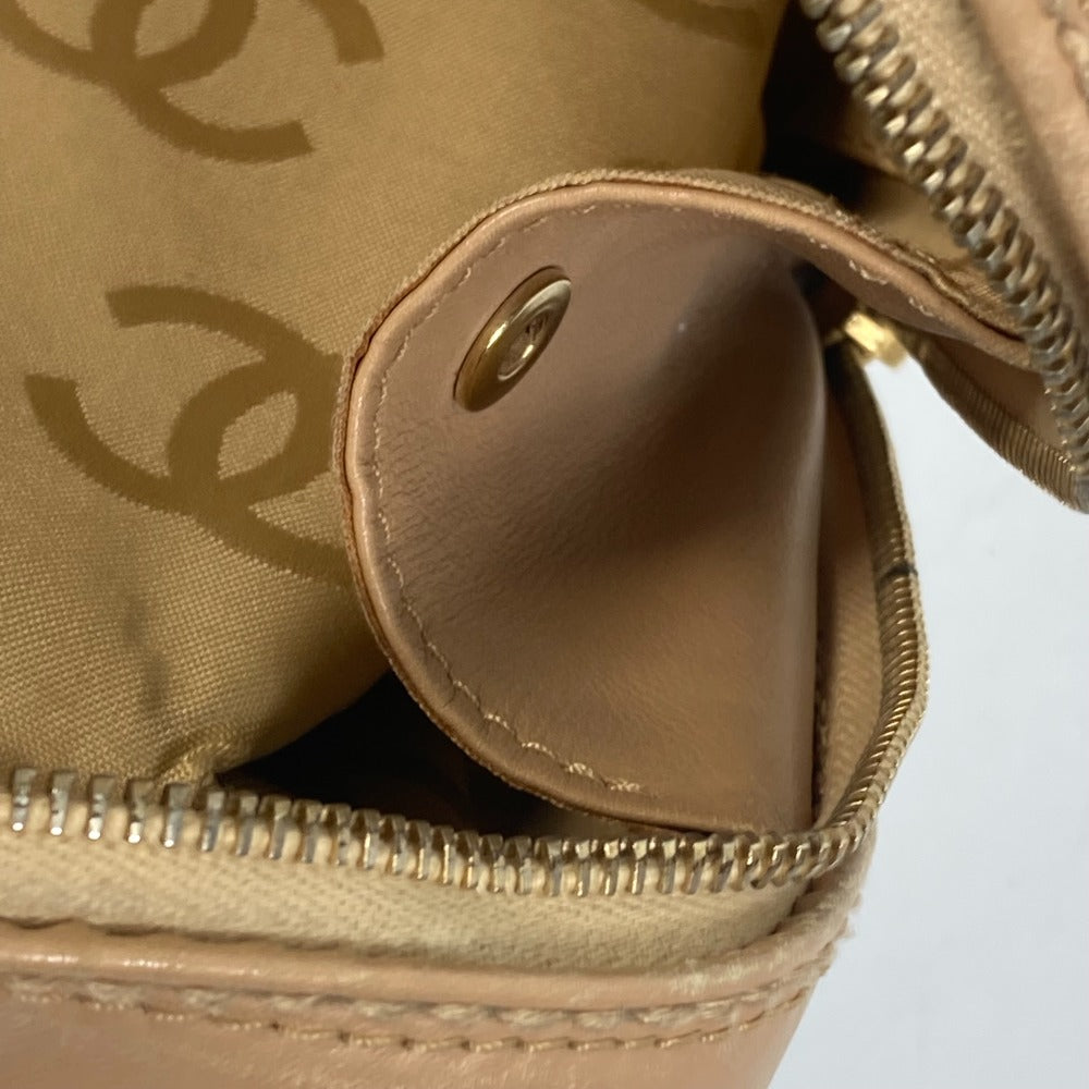 CHANEL CC Coco Mark Wild Stitch Vintage Boston Bag Shoulder Bag Handbag Leather Women's Beige