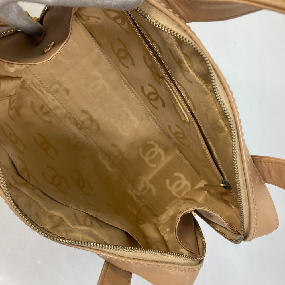 CHANEL CC Coco Mark Wild Stitch Vintage Boston Bag Shoulder Bag Handbag Leather Women's Beige