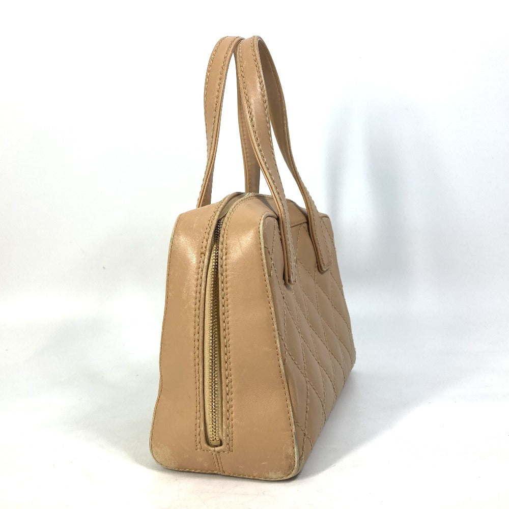 CHANEL CC Coco Mark Wild Stitch Vintage Boston Bag Shoulder Bag Handbag Leather Women's Beige