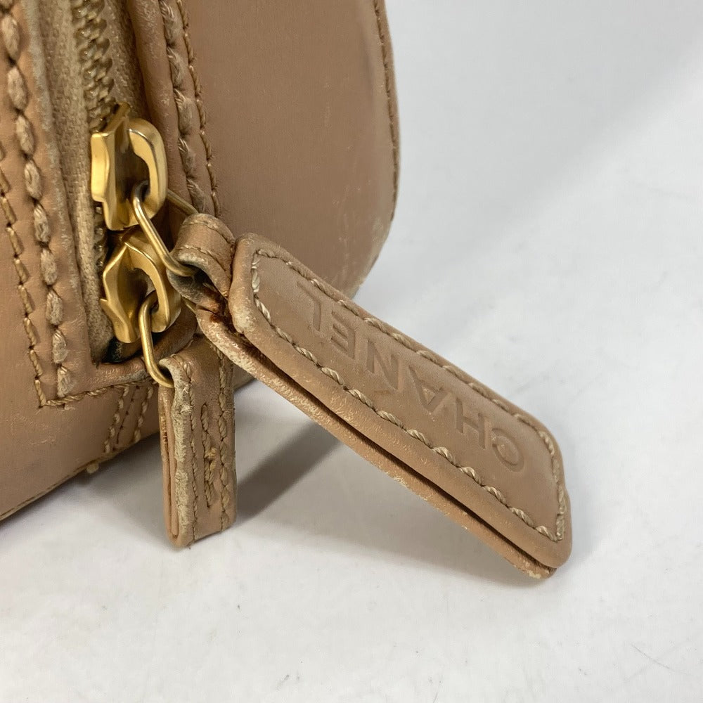 CHANEL CC Coco Mark Wild Stitch Vintage Boston Bag Shoulder Bag Handbag Leather Women's Beige