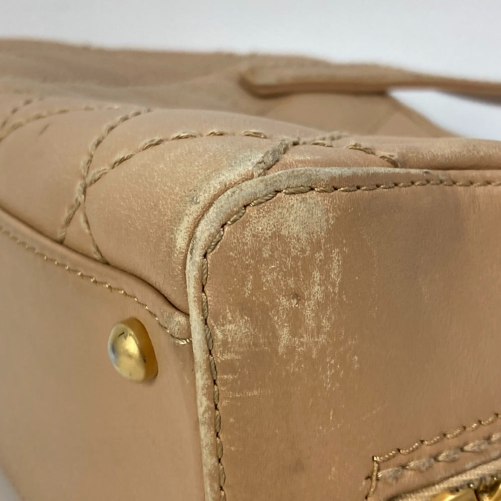 CHANEL CC Coco Mark Wild Stitch Vintage Boston Bag Shoulder Bag Handbag Leather Women's Beige