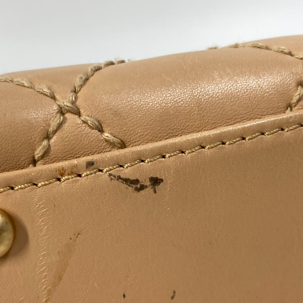 CHANEL CC Coco Mark Wild Stitch Vintage Boston Bag Shoulder Bag Handbag Leather Women's Beige