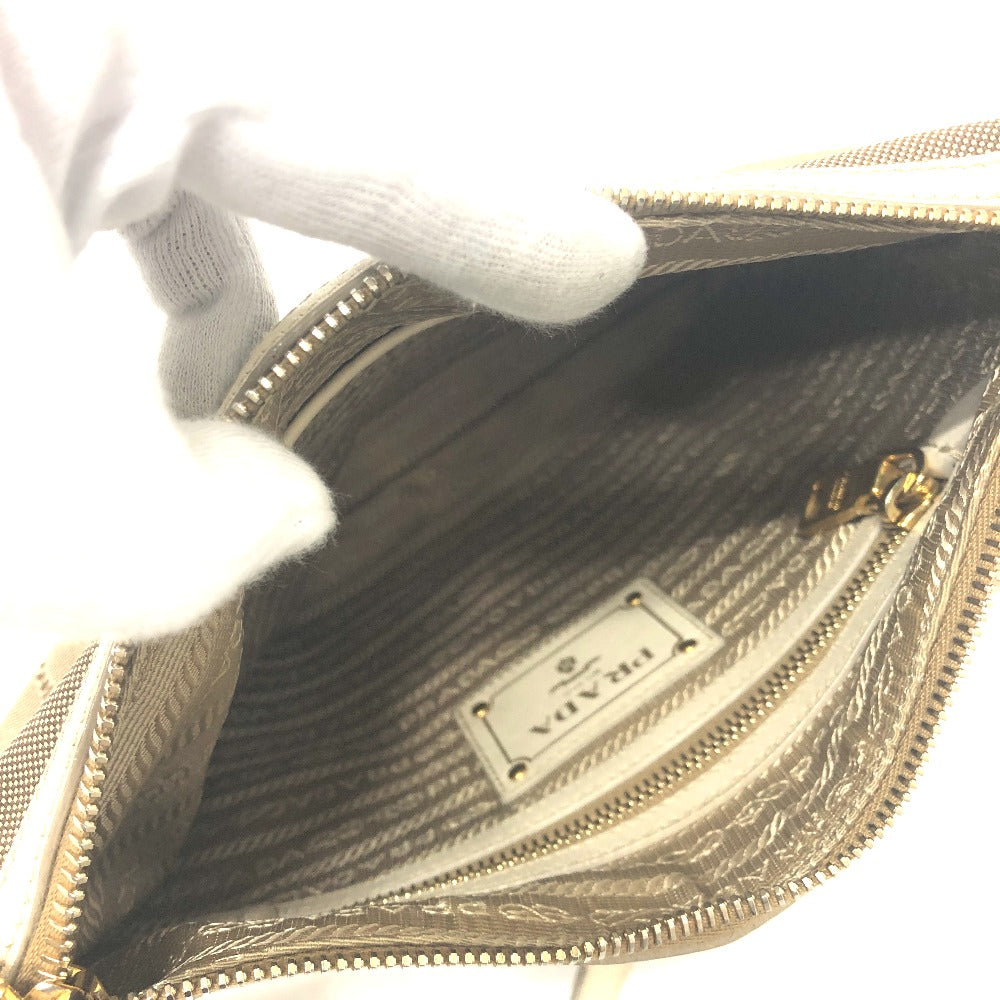 PRADA BT0706 Logo Jacquard Shoulder Bag in Canvas/Leather, Beige