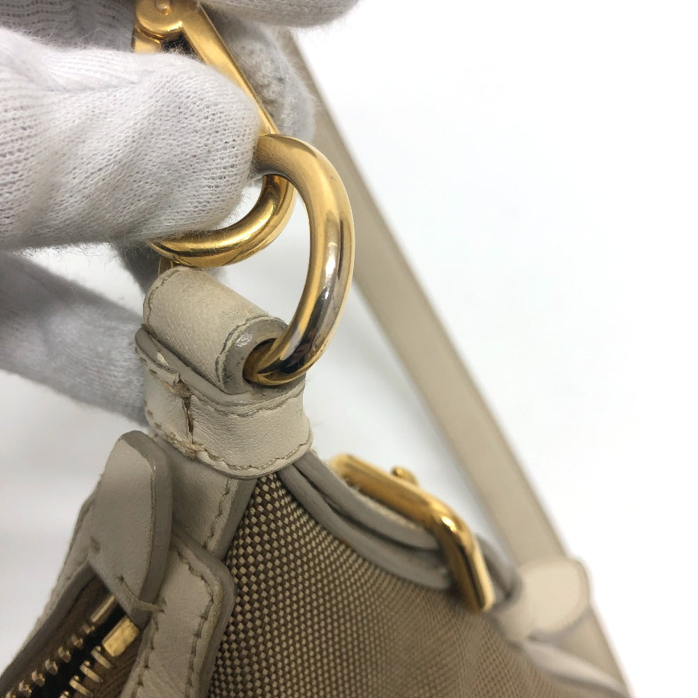 PRADA BT0706 Logo Jacquard Shoulder Bag in Canvas/Leather, Beige