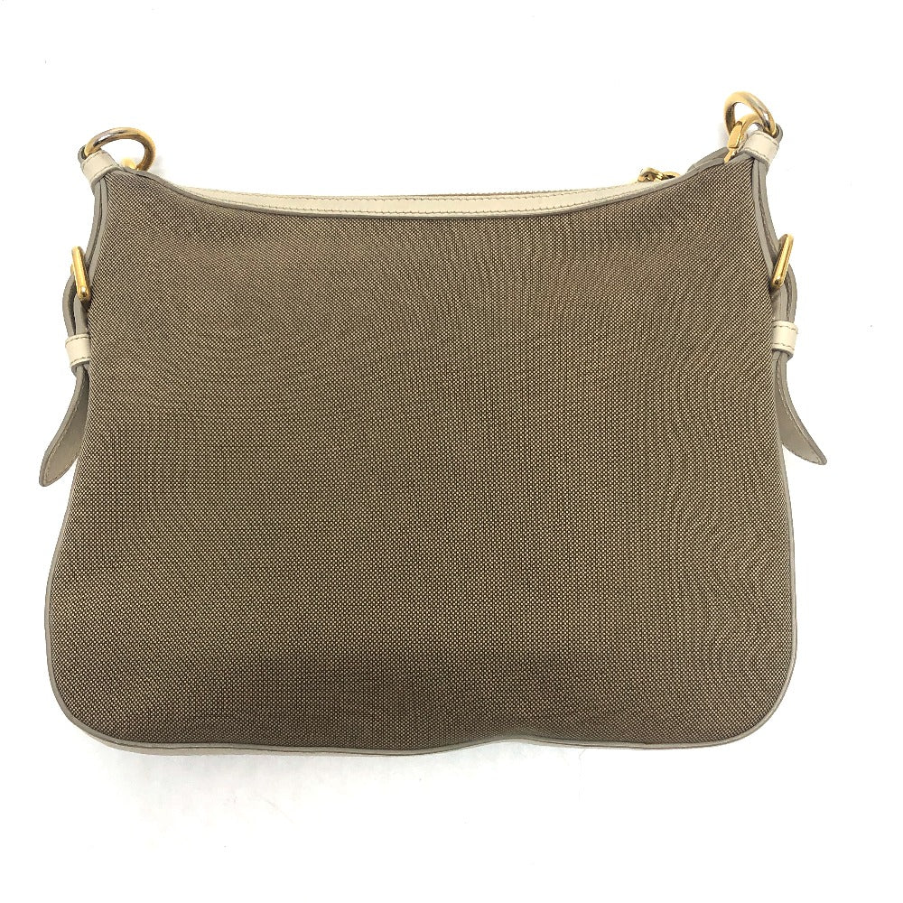 PRADA BT0706 Logo Jacquard Shoulder Bag in Canvas/Leather, Beige