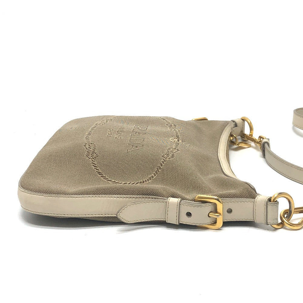 PRADA BT0706 Logo Jacquard Shoulder Bag in Canvas/Leather, Beige