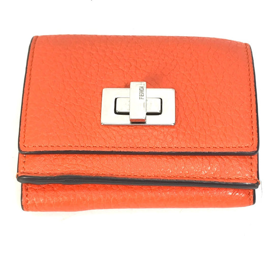 FENDI 8M0426 Peekaboo Trifold Wallet, Leather, Women's, Orange
