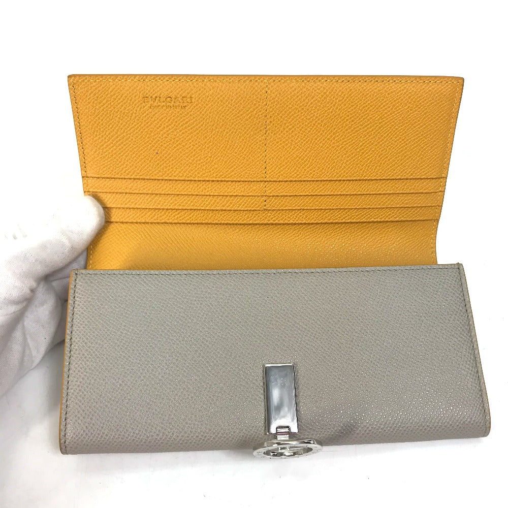 BVLGARI ブルガリ ブルガリ ロゴクリップ 2つ折り 2つ折り財布 レザー レディース グレー×イエロー