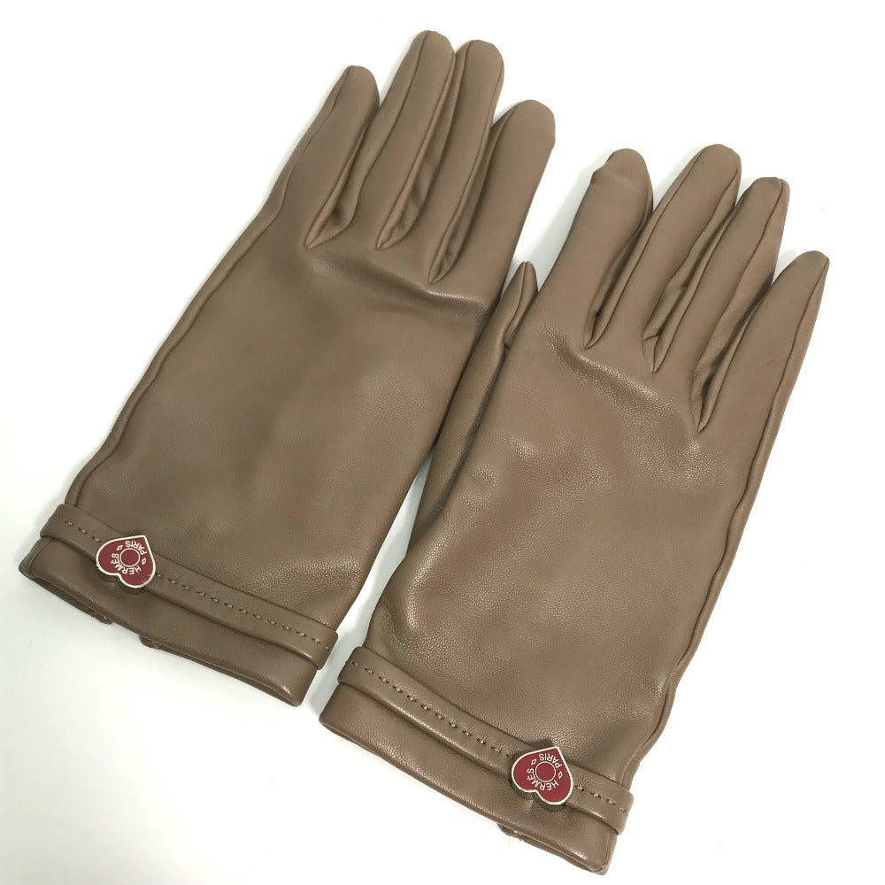 HERMES Heart Dream Love Gloves, Women's Lambskin Etoupe Gloves in Gray
