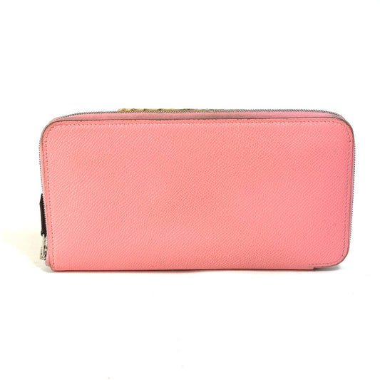 HERMES Azap Long Silk-in Round Zipper Long Wallet, Epsom Leather, Women's, Pink