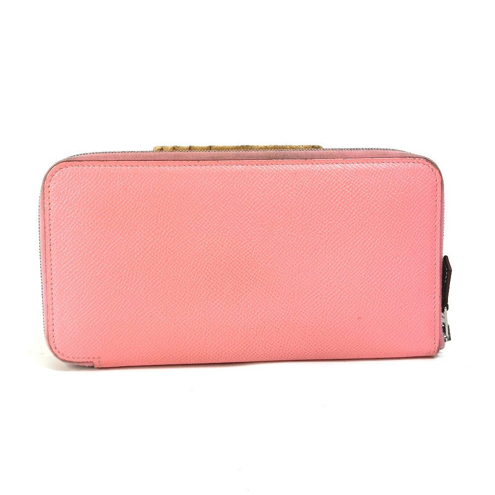 HERMES Azap Long Silk-in Round Zipper Long Wallet, Epsom Leather, Women's, Pink