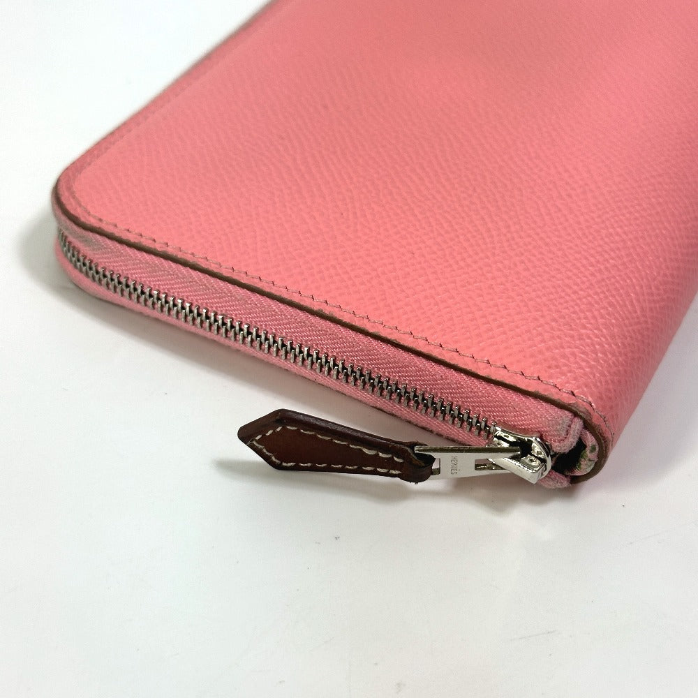 HERMES Azap Long Silk-in Round Zipper Long Wallet, Epsom Leather, Women's, Pink