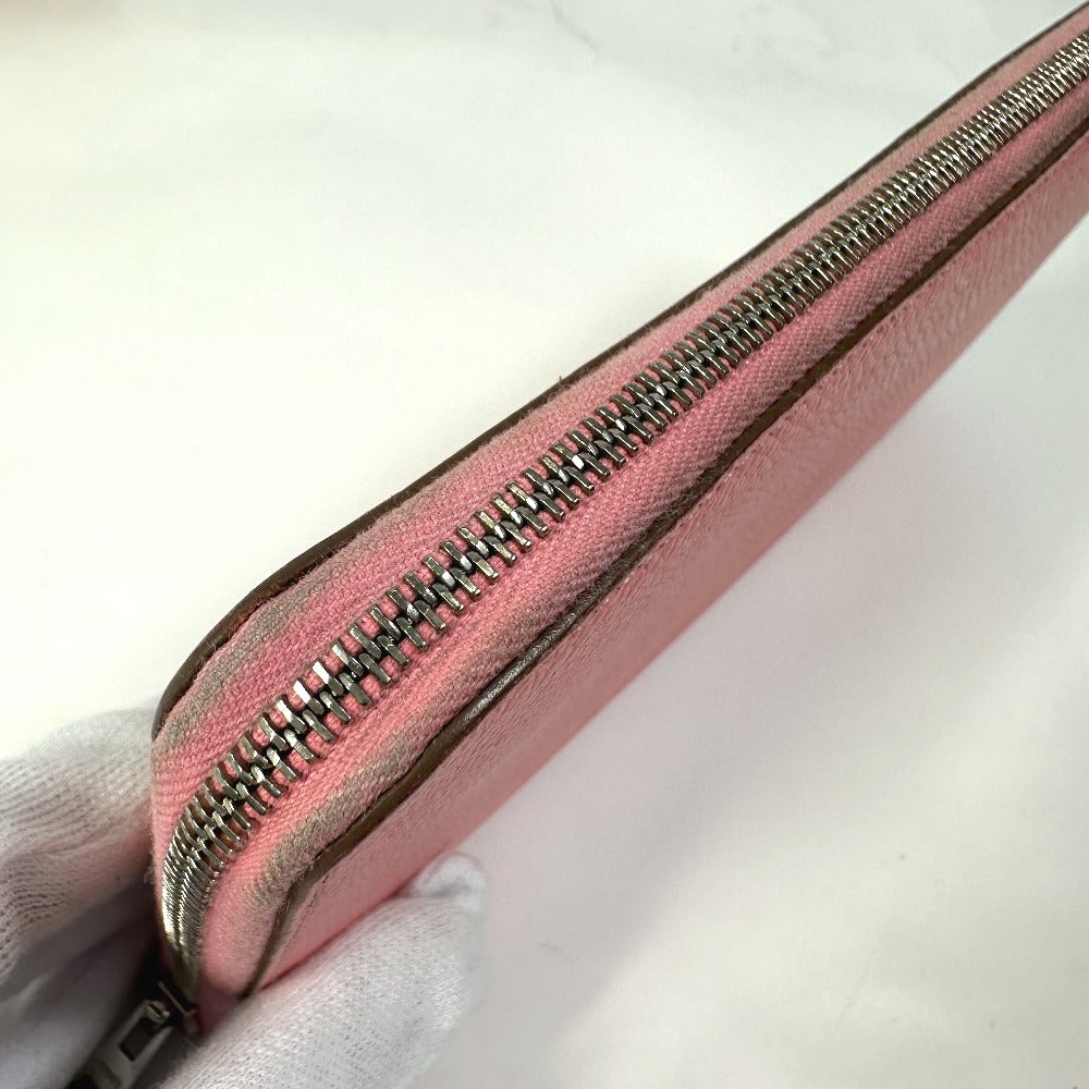 HERMES Azap Long Silk-in Round Zipper Long Wallet, Epsom Leather, Women's, Pink