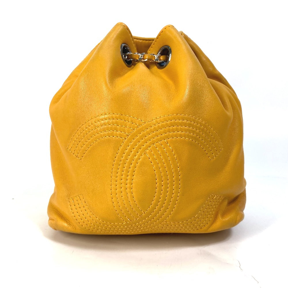 CHANEL CC Coco Mark Drawstring Chain Backpack Shoulder Bag in Lambskin, Yellow