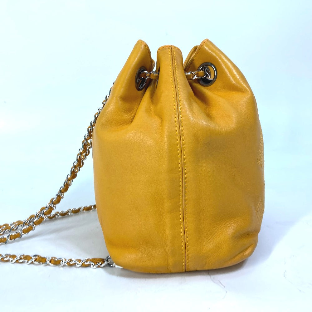 CHANEL CC Coco Mark Drawstring Chain Backpack Shoulder Bag in Lambskin, Yellow