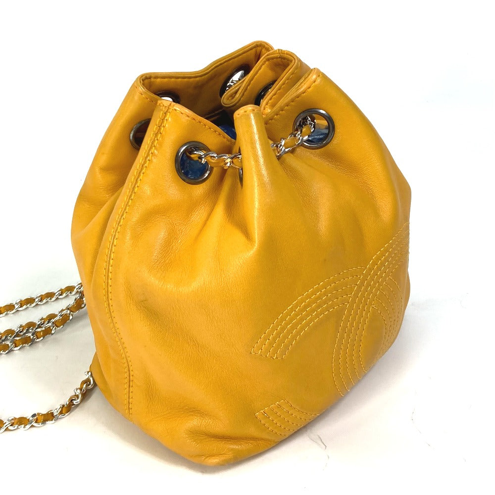 CHANEL CC Coco Mark Drawstring Chain Backpack Shoulder Bag in Lambskin, Yellow