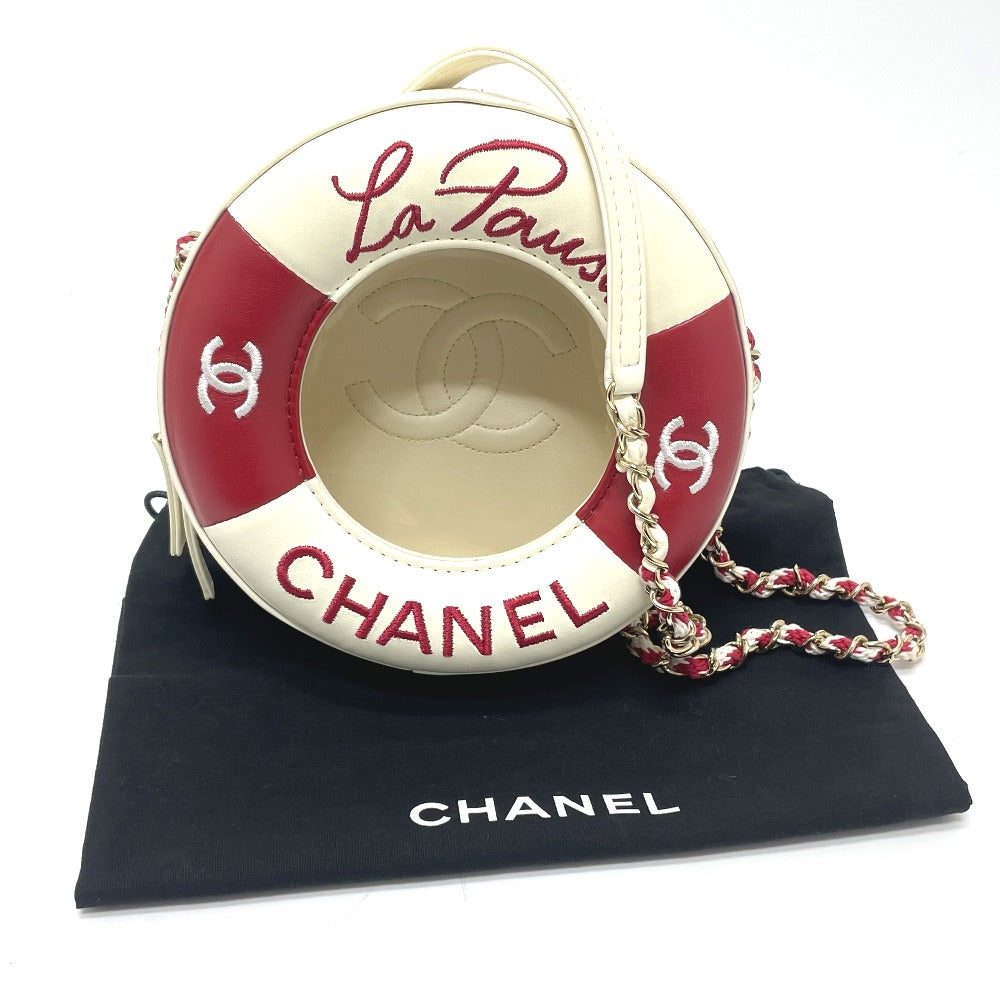 CHANEL AS0209 ココマーク CC ラウンド スモール チェーン クルーズライン　カバン ポシェット ショルダーバッグ ラムスキン レディース ホワイト/レッド - brandshop-reference