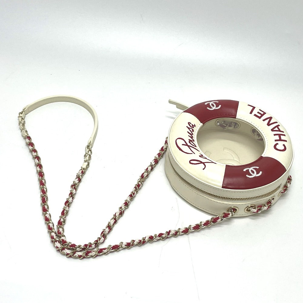 CHANEL AS0209 ココマーク CC ラウンド スモール チェーン クルーズライン　カバン ポシェット ショルダーバッグ ラムスキン レディース ホワイト/レッド - brandshop-reference