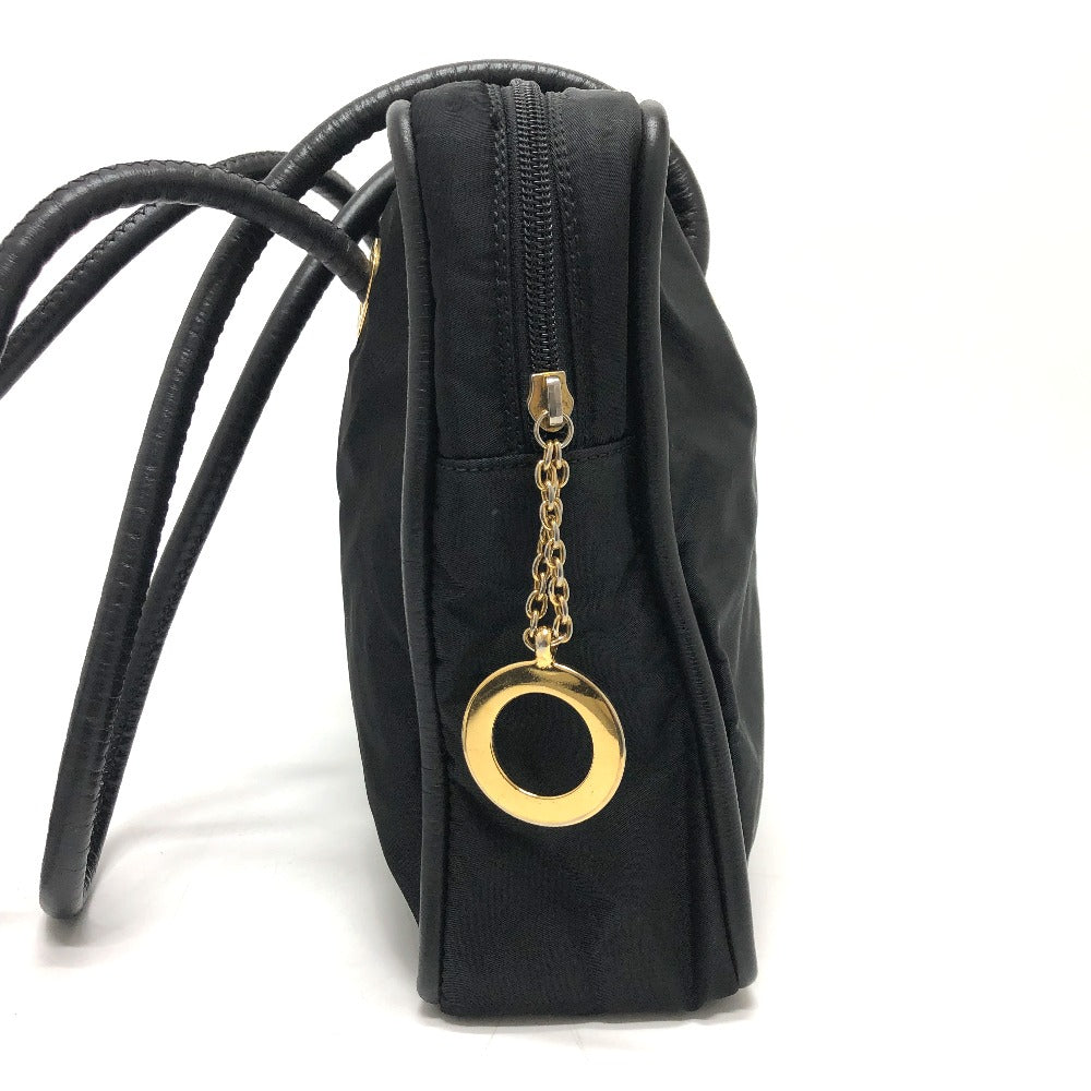CELINE Circle Logo Vintage Shoulder Bag in Nylon/Leather, Black
