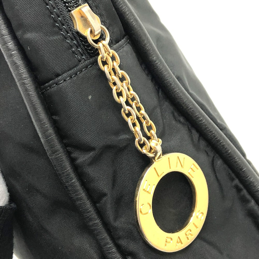 CELINE Circle Logo Vintage Shoulder Bag in Nylon/Leather, Black