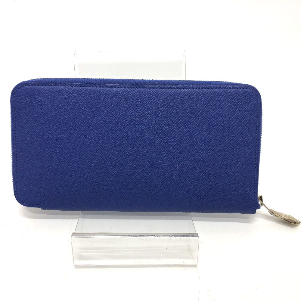 HERMES Azap Long Silk-in Round Zipper Long Wallet, Epsom Leather, Women's, Blue, France