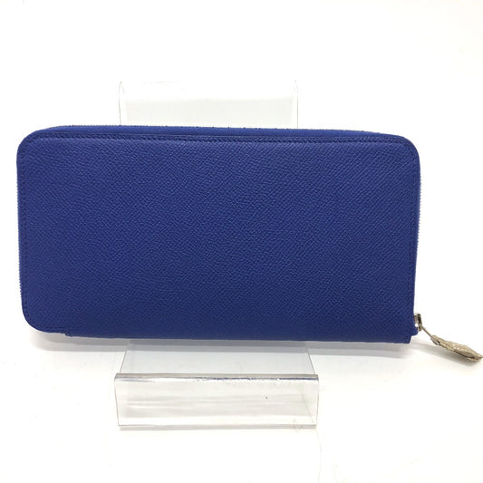 HERMES Azap Long Silk-in Round Zipper Long Wallet, Epsom Leather, Women's, Blue, France