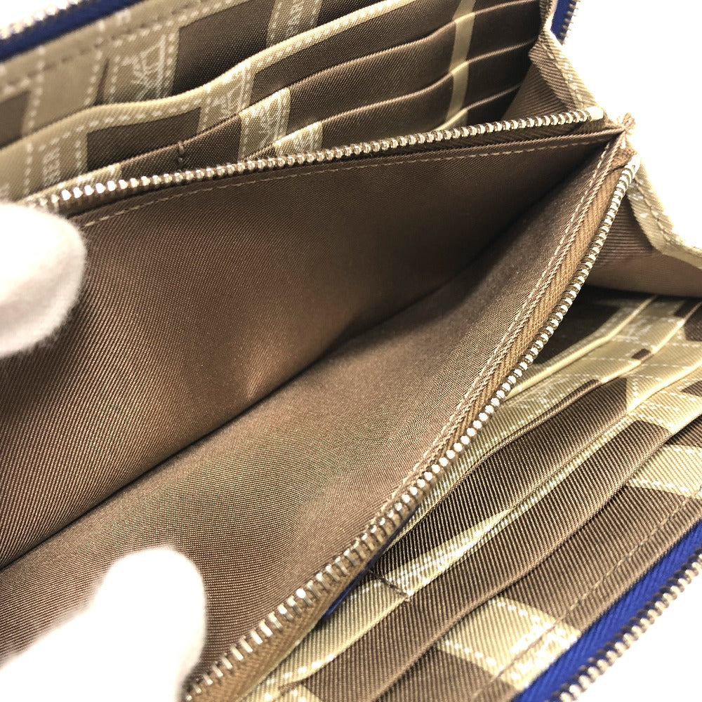 HERMES Azap Long Silk-in Round Zipper Long Wallet, Epsom Leather, Women's, Blue, France