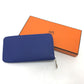 HERMES Azap Long Silk-in Round Zipper Long Wallet, Epsom Leather, Women's, Blue, France