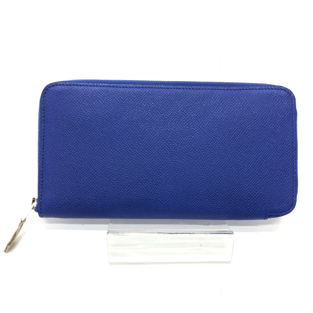 HERMES Azap Long Silk-in Round Zipper Long Wallet, Epsom Leather, Women's, Blue, France
