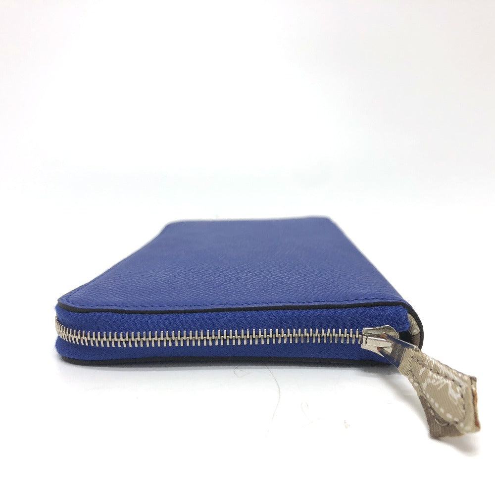 HERMES Azap Long Silk-in Round Zipper Long Wallet, Epsom Leather, Women's, Blue, France