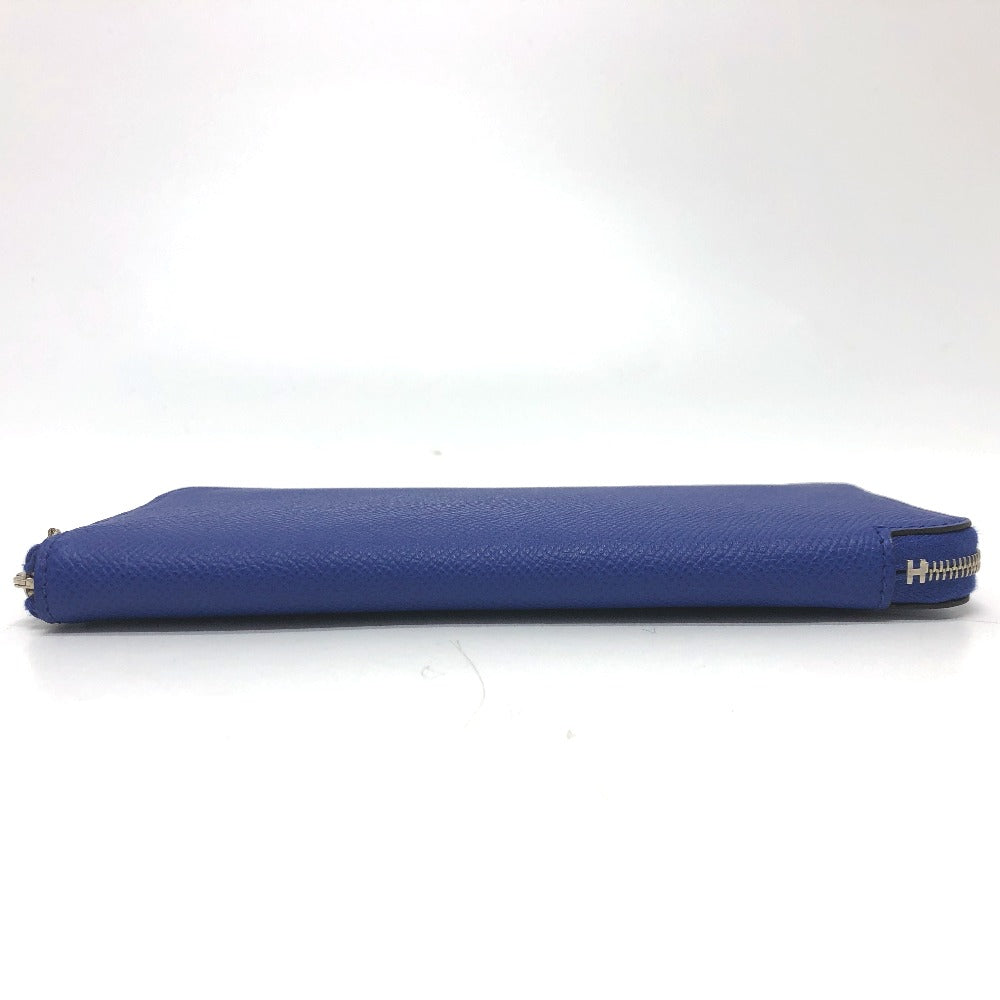 HERMES Azap Long Silk-in Round Zipper Long Wallet, Epsom Leather, Women's, Blue, France