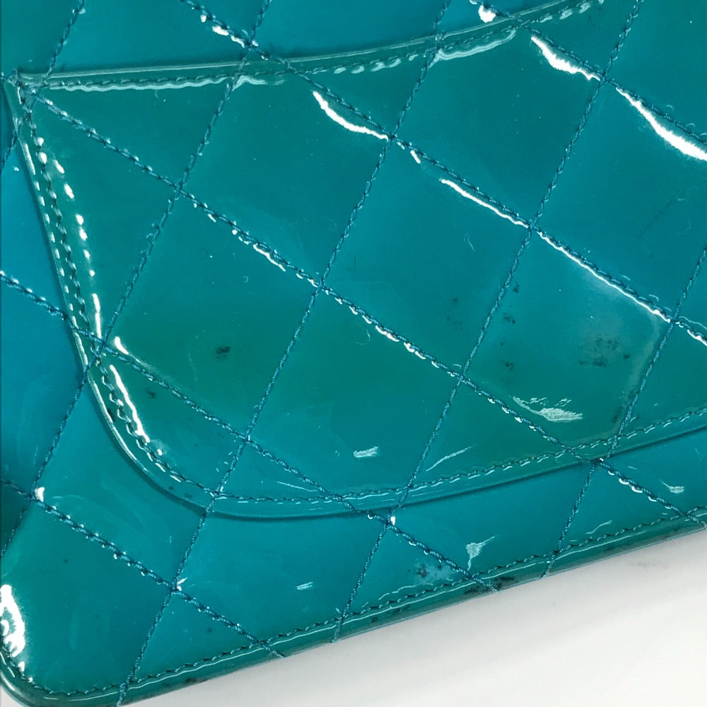 CHANEL 2.55金具 マトラッセ キルティング チェーンウォレット 長財布 斜め掛け ショルダーバッグ エナメル レディース ブルー系