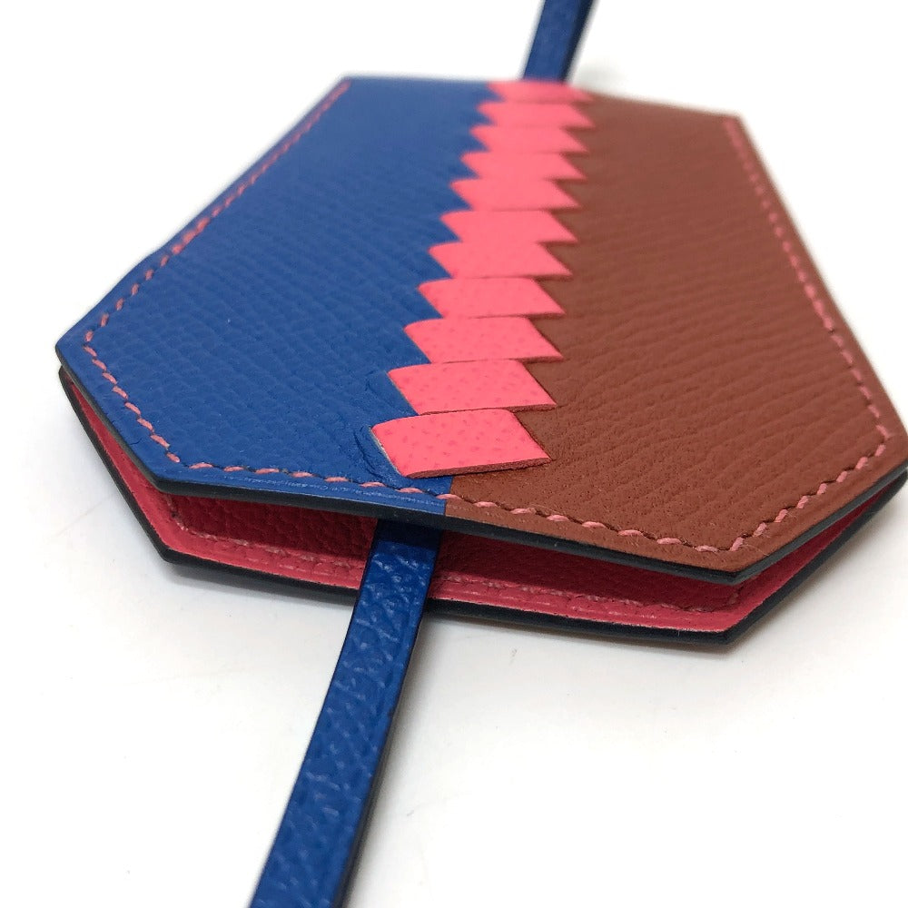 HERMES Clé Grand Trace Crochet Key Ring, Epson, Women's, Brick x Bleu Zéliege x Rose Azalee, Blue