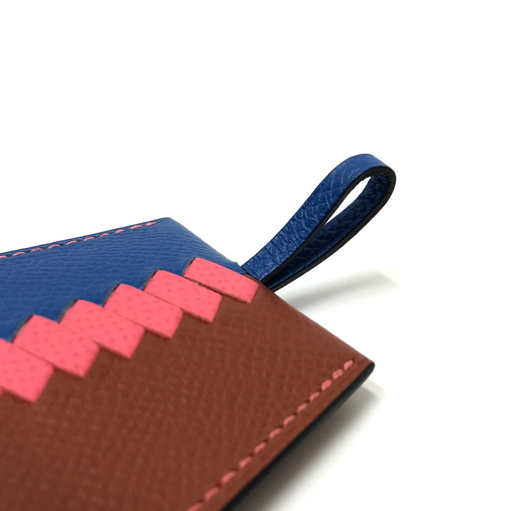 HERMES Clé Grand Trace Crochet Key Ring, Epson, Women's, Brick x Bleu Zéliege x Rose Azalee, Blue