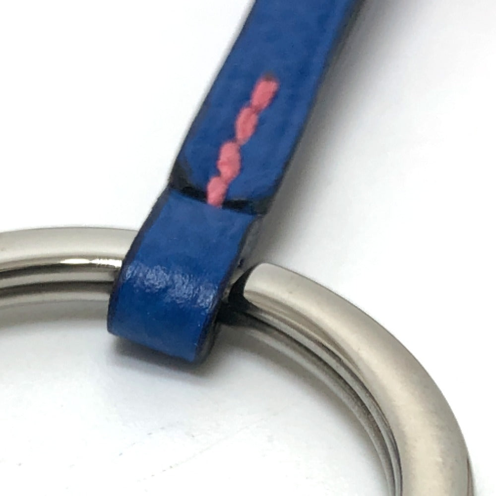 HERMES Clé Grand Trace Crochet Key Ring, Epson, Women's, Brick x Bleu Zéliege x Rose Azalee, Blue