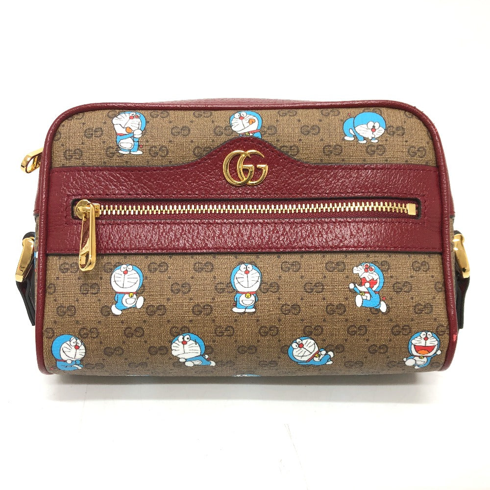 GUCCI 647784 GG Supreme Doraemon x GUCCI Shoulder Bag in GG Supreme Canvas, Brown, Women's