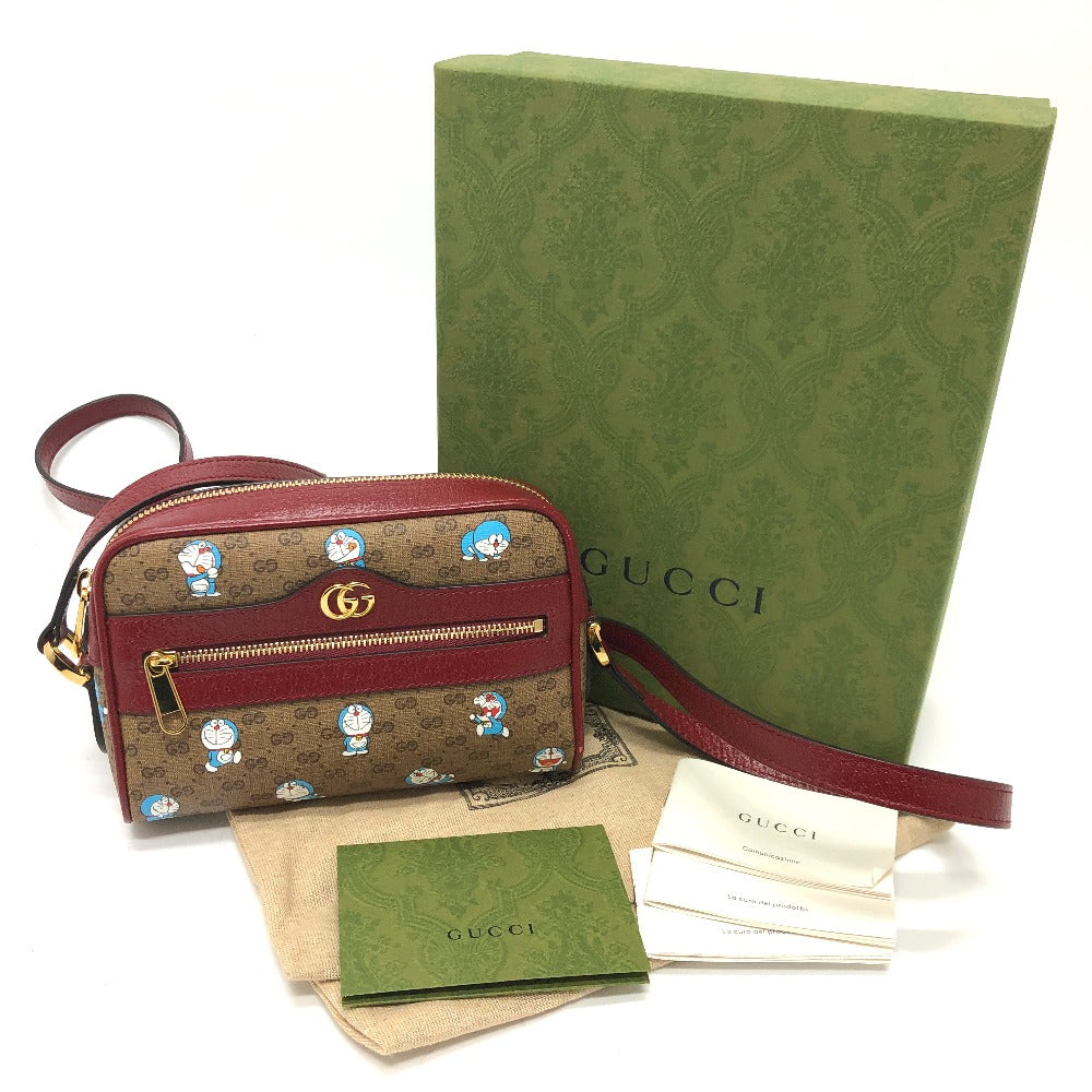 GUCCI 647784 GG Supreme Doraemon x GUCCI Shoulder Bag in GG Supreme Canvas, Brown, Women's