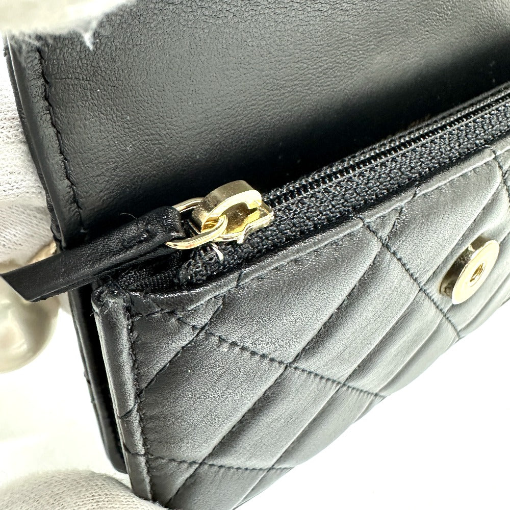 CHANEL CC ココマーク パールショルダー チェーンウォレット 斜め掛け カバン 長財布 ショルダーバッグ ラムスキン レディース ブラック - brandshop-reference