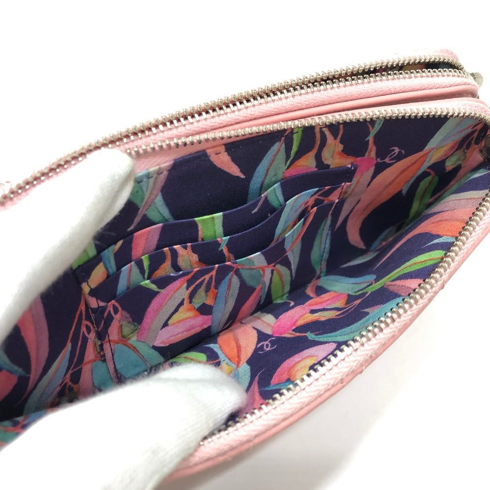 CHANEL A82527 CC Coco Mark Matelasse Wild Stitch Chain Wallet Long Wallet Shoulder Bag Lambskin Women's Pink