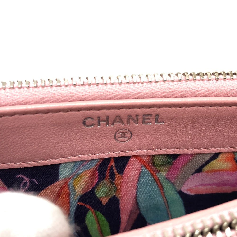 CHANEL A82527 CC Coco Mark Matelasse Wild Stitch Chain Wallet Long Wallet Shoulder Bag Lambskin Women's Pink