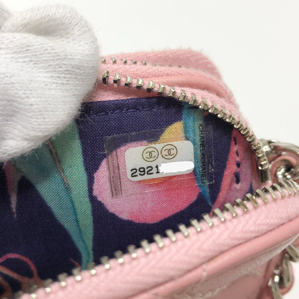 CHANEL A82527 CC Coco Mark Matelasse Wild Stitch Chain Wallet Long Wallet Shoulder Bag Lambskin Women's Pink