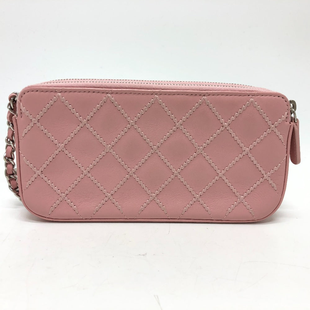 CHANEL A82527 CC Coco Mark Matelasse Wild Stitch Chain Wallet Long Wallet Shoulder Bag Lambskin Women's Pink