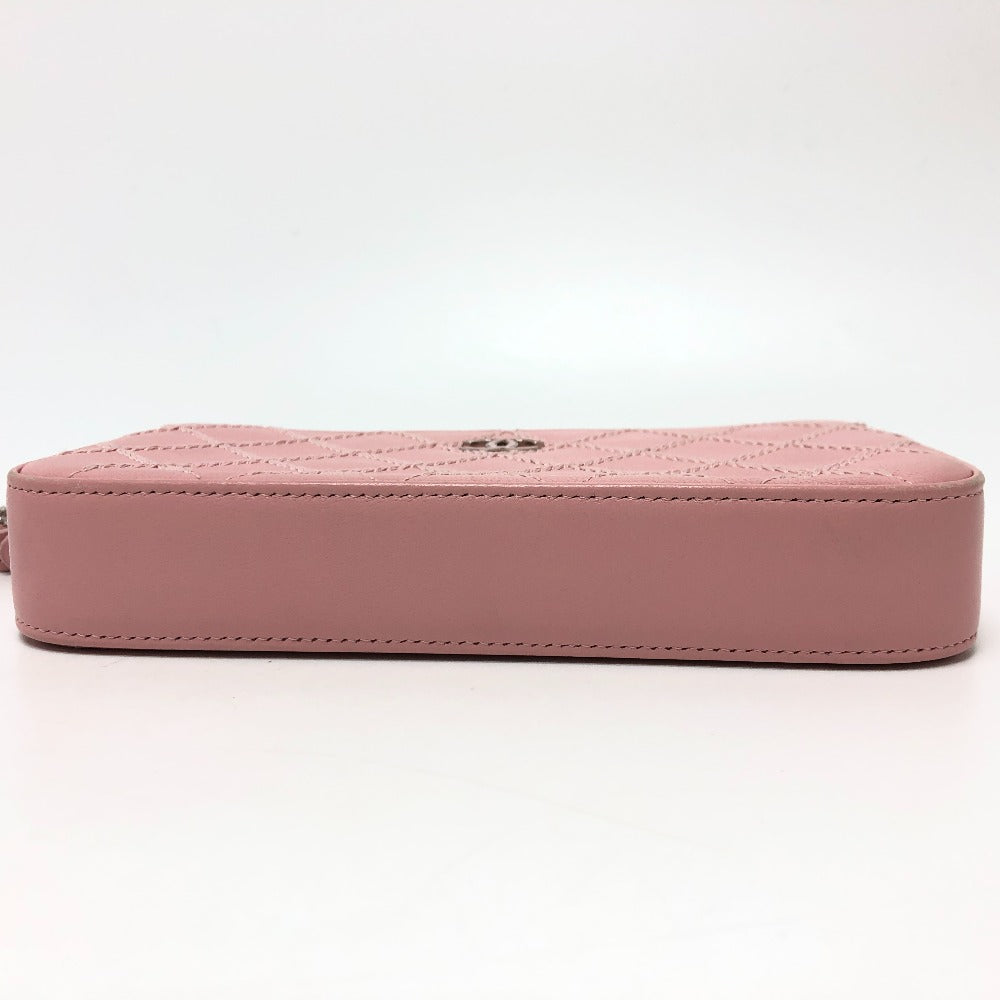 CHANEL A82527 CC Coco Mark Matelasse Wild Stitch Chain Wallet Long Wallet Shoulder Bag Lambskin Women's Pink