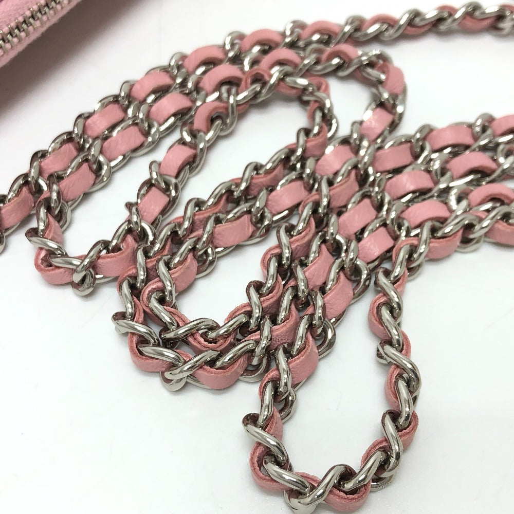 CHANEL A82527 CC Coco Mark Matelasse Wild Stitch Chain Wallet Long Wallet Shoulder Bag Lambskin Women's Pink